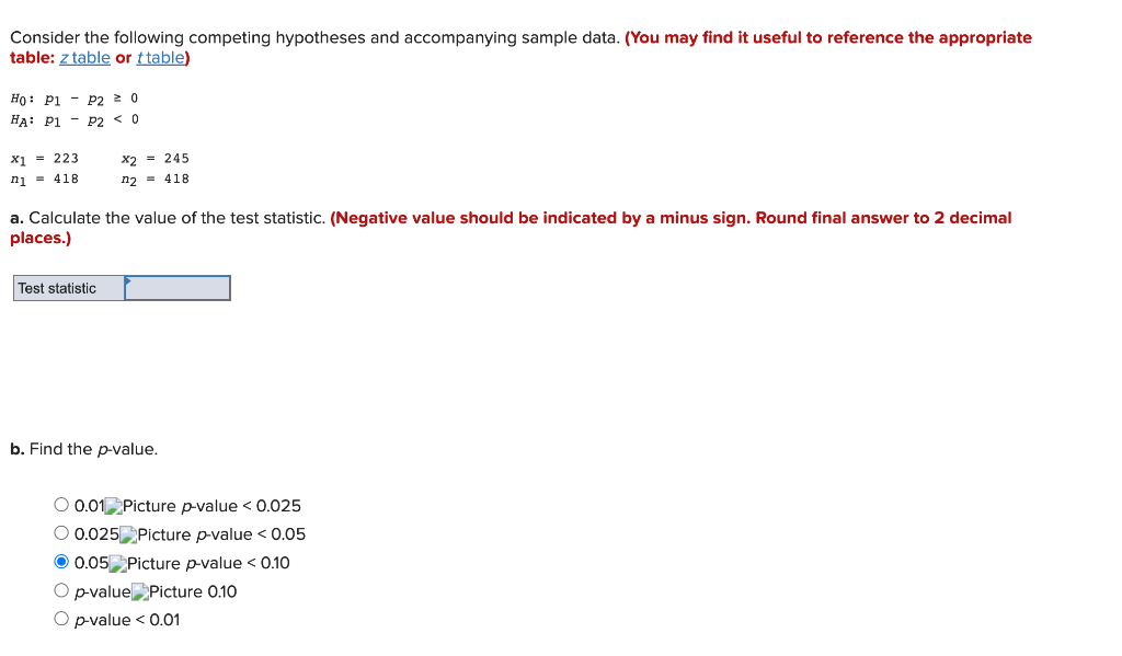 Consider The Following Competing Hypotheses And Accompanying Sample Data You May Find It Useful To Reference The Appro 1