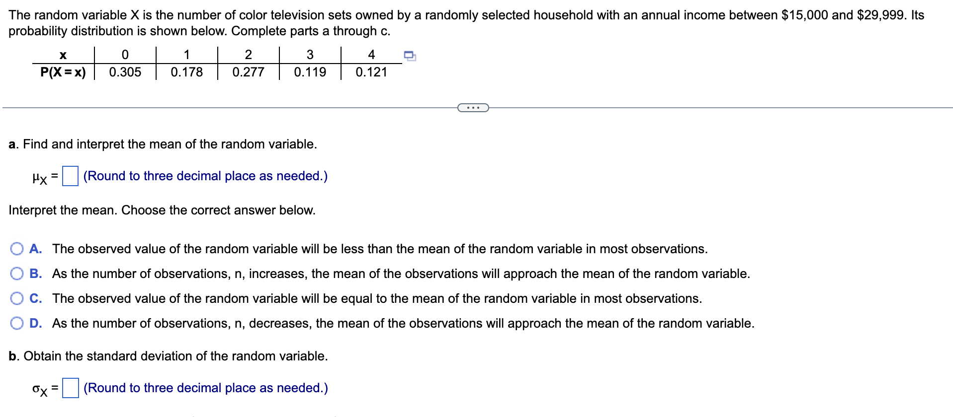 The Random Variable X Is The Number Of Color Television Sets Owned By A Randomly Selected Household With An Annual Incom 1