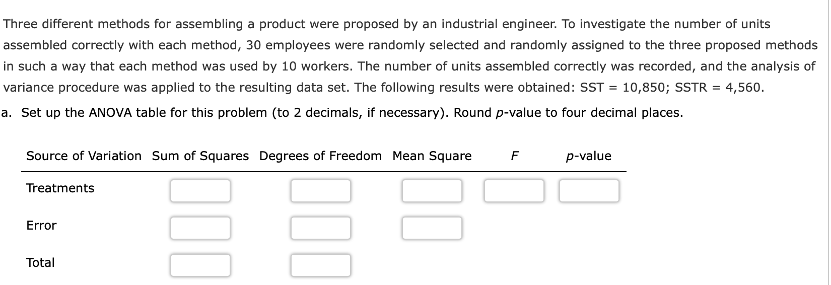 Three Different Methods For Assembling A Product Were Proposed By An Industrial Engineer To Investigate The Number Of U 1