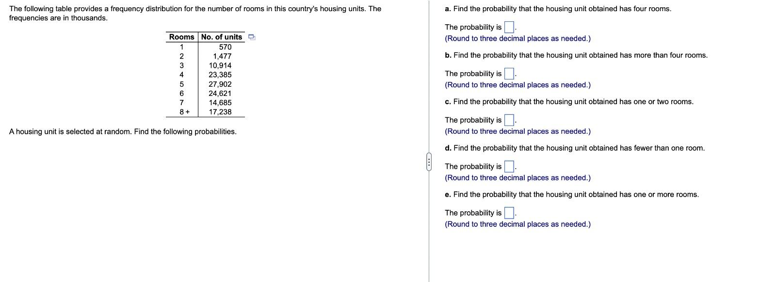 A Find The Probability That The Housing Unit Obtained Has Four Rooms The Following Table Provides A Frequency Distribu 1