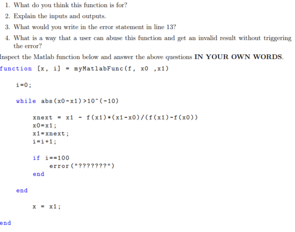 1 What Do You Think This Function Is For 2 Explain The Inputs And Outputs 3 What Would You Write In The Error State 1