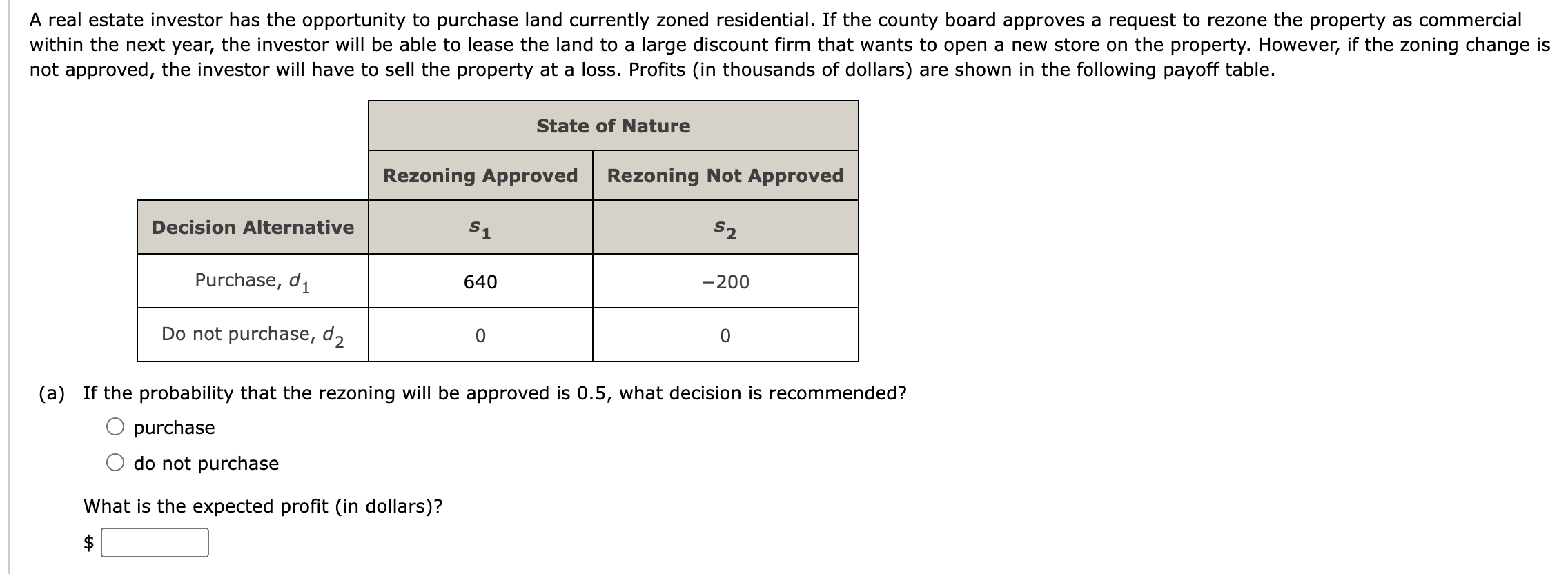 A Real Estate Investor Has The Opportunity To Purchase Land Currently Zoned Residential If The County Board Approves A 1
