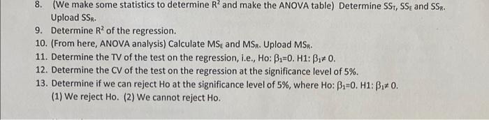 8 We Make Some Statistics To Determine R And Make The Anova Table Determine Ss Ss And Ssr Upload Ssr 9 Determine 1