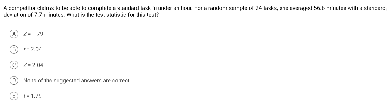 A Competitor Claims To Be Able To Complete A Standard Task In Under An Hour For A Random Sample Of 24 Tasks She Averag 1