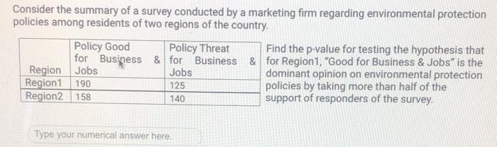 Consider The Summary Of A Survey Conducted By A Marketing Firm Regarding Environmental Protection Policies Among Residen 1