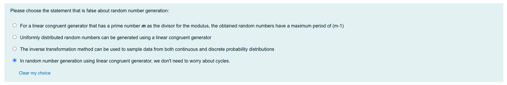 Please Choose The Statement That Is False About Random Number Generation For A Linear Congruent Generator That Has A Pr 1