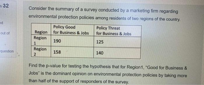 N32 Consider The Summary Of A Survey Conducted By A Marketing Firm Regarding Environmental Protection Policies Among Res 1