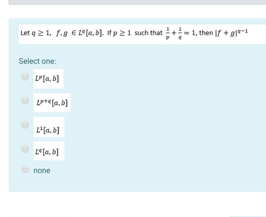 Let Q 2 1 9 9 Lo A B If P 21 Such That 1 Then F 919 1 Select One Lp A B Lp A A B L A B Lo A B Non 1