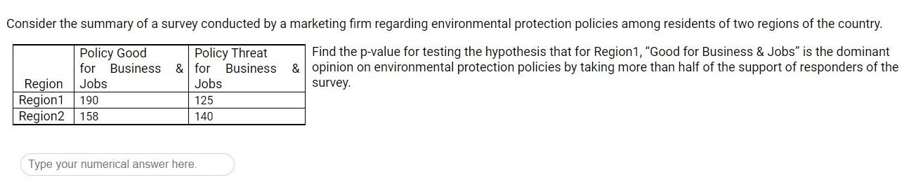 Consider The Summary Of A Survey Conducted By A Marketing Firm Regarding Environmental Protection Policies Among Residen 1