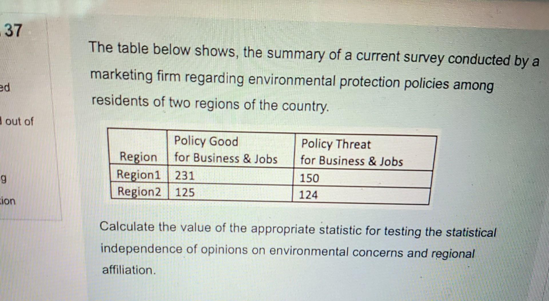 37 The Table Below Shows The Summary Of A Current Survey Conducted By A Marketing Firm Regarding Environmental Protecti 1