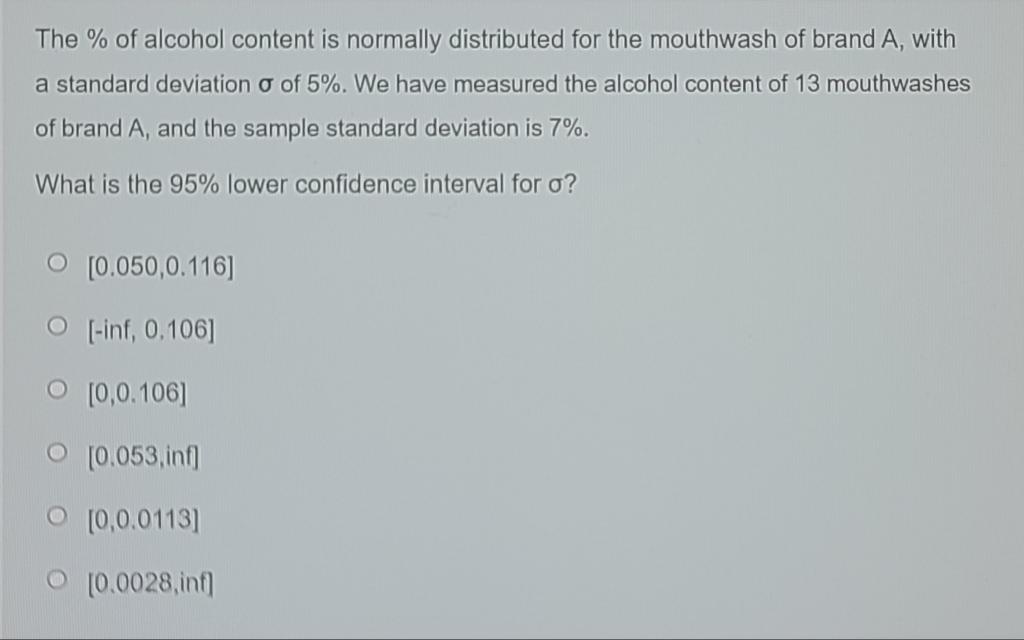 The Of Alcohol Content Is Normally Distributed For The Mouthwash Of Brand A With A Standard Deviation O Of 5 We Hav 1
