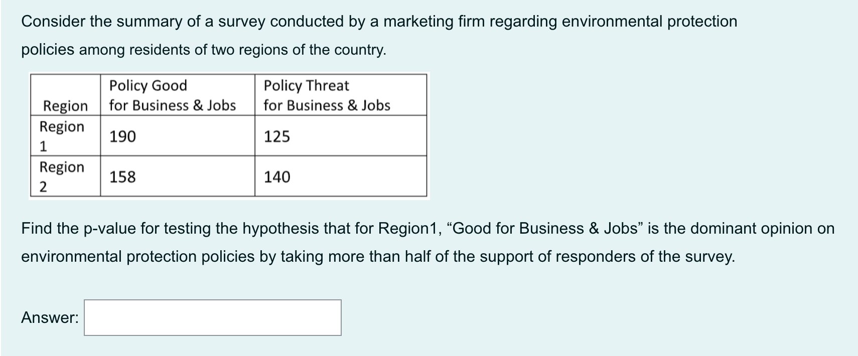 Consider The Summary Of A Survey Conducted By A Marketing Firm Regarding Environmental Protection Policies Among Residen 1