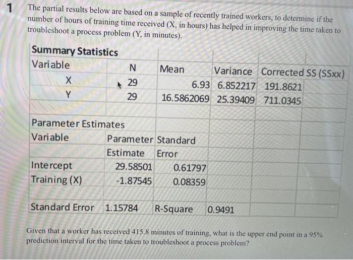 1 The Partial Results Below Are Based On A Sample Of Recently Trained Workers To Determine If The Number Of Hours Of Tr 1