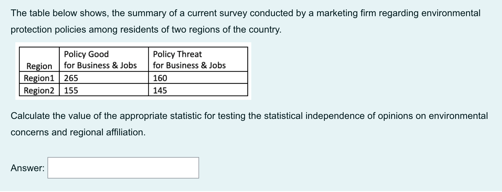 The Table Below Shows The Summary Of A Current Survey Conducted By A Marketing Firm Regarding Environmental Protection 1