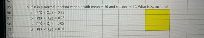 9 If X Is A Normal Random Variable With Mean 50 And Std Dev 10 What Is Xn Such That A P X X0 0 25 B P X X0 0 1