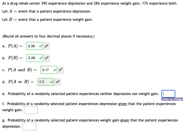 Let A Event That A Patient Experience Depression Let B Event That A Patient Experience Weight Gain Round All Answer 1