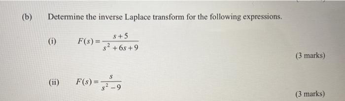 B Determine The Inverse Laplace Transform For The Following Expressions S 5 S 65 9 I Ii F S F S S S 9 3 1