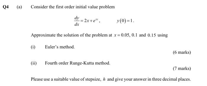 Q4 A Consider The First Order Initial Value Problem Dy I Dx 2x E Approximate The Solution Of The Problem At X 1