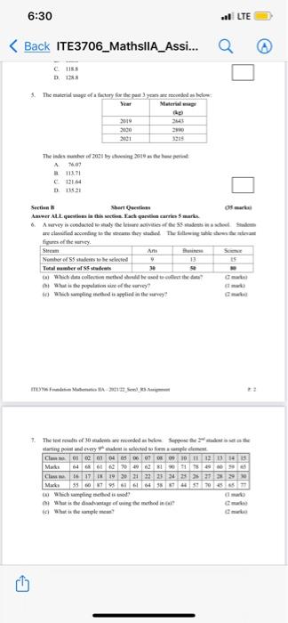 6 30 Back Ite3706 Mathslla Assi Section A Multiple Choice Questions Answer All Questions In This Section Each Ques 3