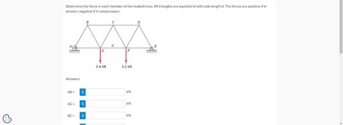 6 Determine The Force In Each Member Of The Loaded Truss All Triangles Are Equilateral With Side Length Id The Forces 1