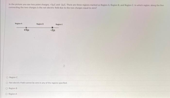 In The Picture You See Two Point Charges 5uc And 2uc There Are Three Regions Marked As Region A Region B And Region 1