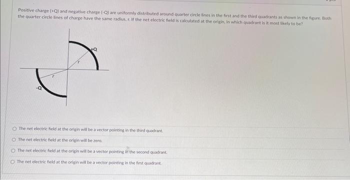 Positive Charge Q And Negative Charge Q Are Uniformly Distributed Around Quarter Circle Lines In The First And The 1