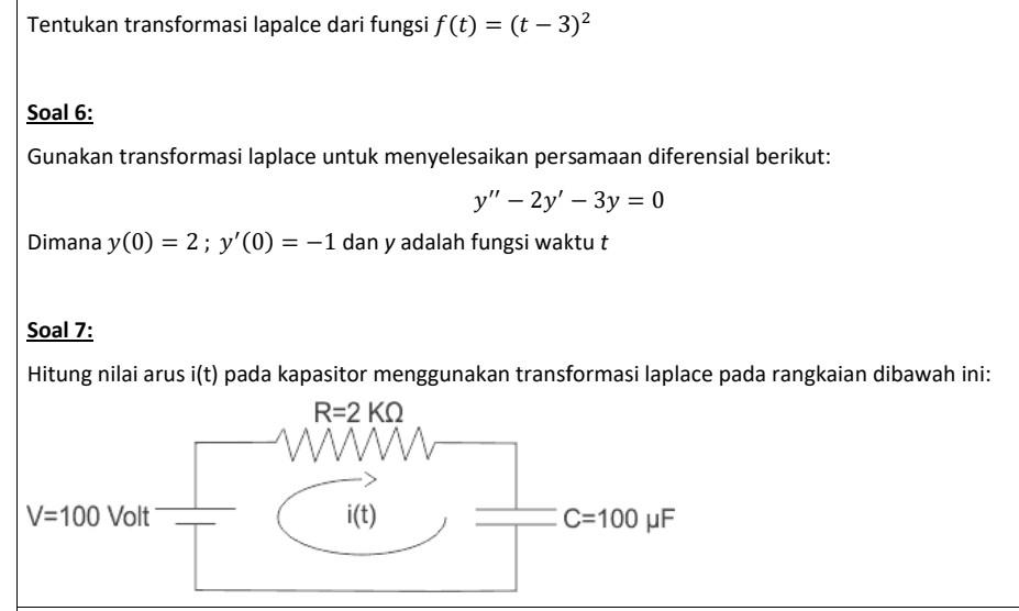 Tentukan Transformasi Lapalce Dari Fungsi F T T 3 Soal 6 Gunakan Transformasi Laplace Untuk Menyelesaikan Persa 1