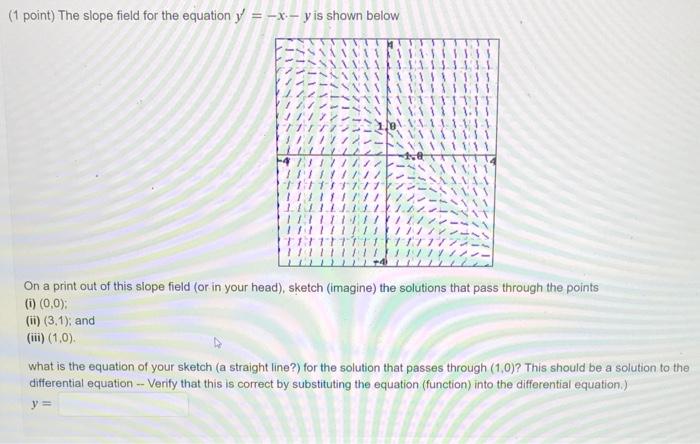 1 Point The Slope Field For The Equation Y X Y Is Shown Below 11 115 115515 111711 Vette 111111 111111 An111 On A Pri 1