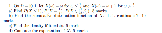 1 On 0 1 Let X W W For W And X W W 1 For W 1 A Find P X 1 P X 1 P X 1 2 5 Marks B Find Th 1