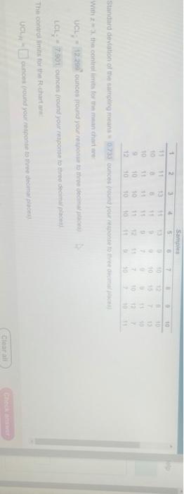2 Sample 5 3 1 1 10 10 Ges So 10 1 10 10 12 Standard Deviation Of The Samping Means01735 Ounces Troben With The Contr 1