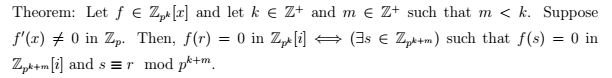 Theorem Let F Zpk X And Let K Z And M Z Such That M K Suppose F R 0 In Zp Then F R 0 In Zp I 35 1