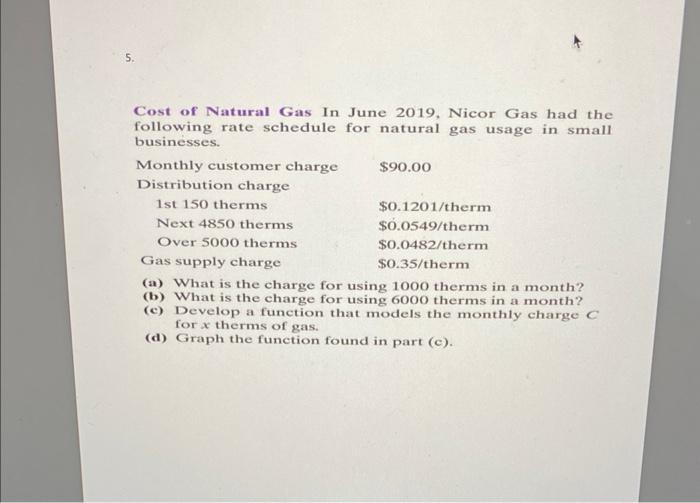 Cost Of Natural Gas In June 2019 Nicor Gas Had The Following Rate Schedule For Natural Gas Usage In Small Businesses M 1