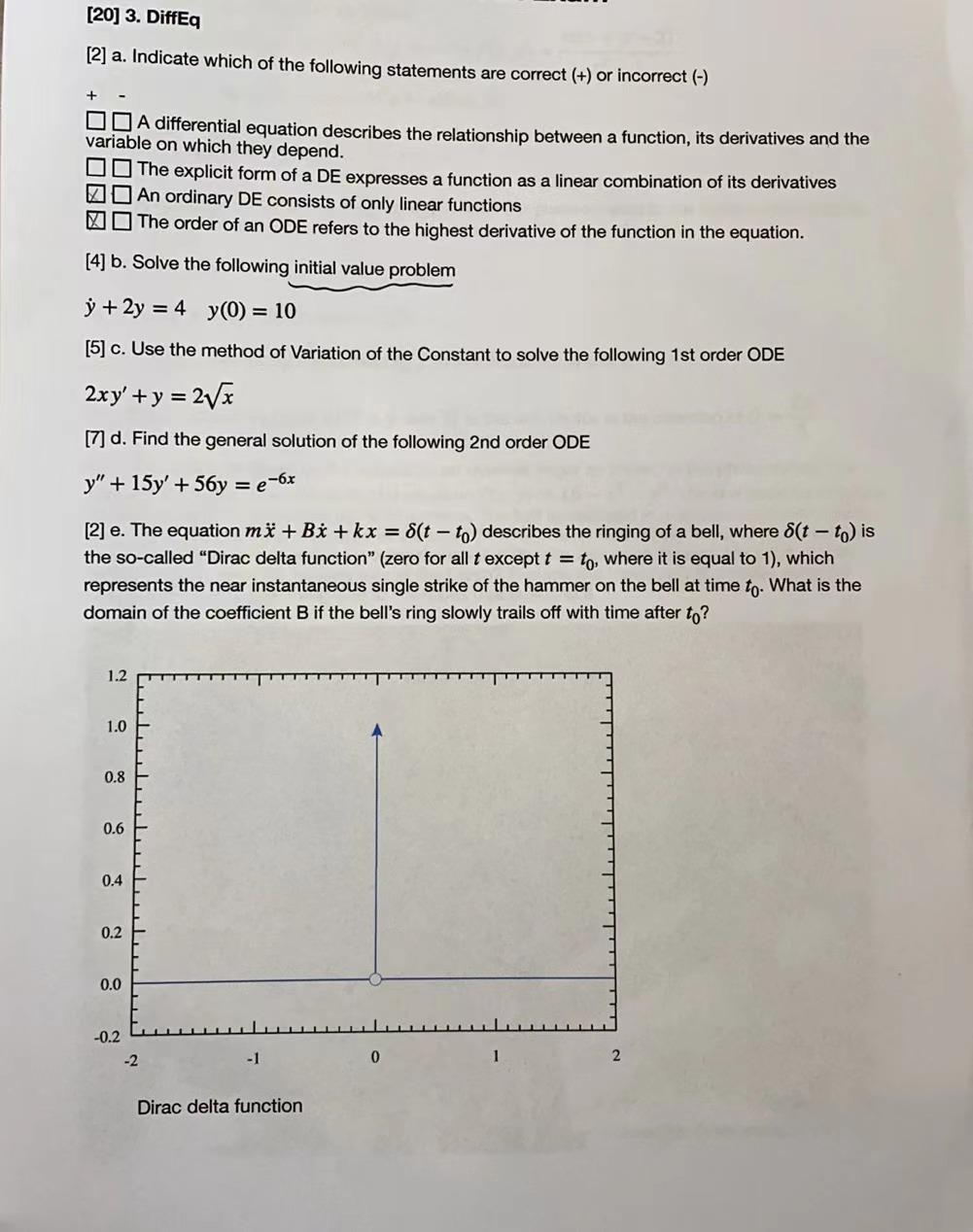 20 3 Diffeq 2 A Indicate Which Of The Following Statements Are Correct Or Incorrect A Differential Equatio 1