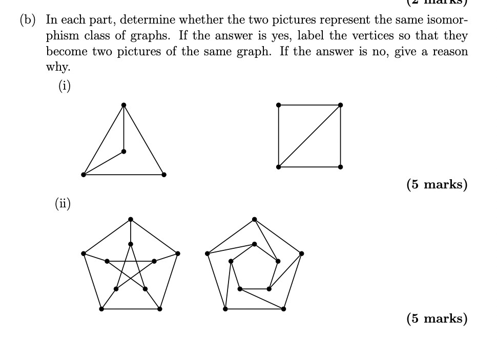 B In Each Part Determine Whether The Two Pictures Represent The Same Isomor Phism Class Of Graphs If The Answer Is 1