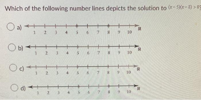 Which Of The Following Number Lines Depicts The Solution To X 5 X 8 07 Oa 1 Ob O C 2 3 4 Od C 1 2 4 1 1