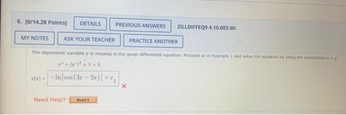 6 0 14 28 Points Details Previous Answers Zilldiffeq9 4 10 003 Mi My Notes Ask Your Teacher Practice Another The Dep 1