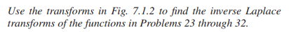 Use The Transforms In Fig 7 1 2 To Find The Inverse Laplace Transforms Of The Functions In Problems 23 Through 32 30 1