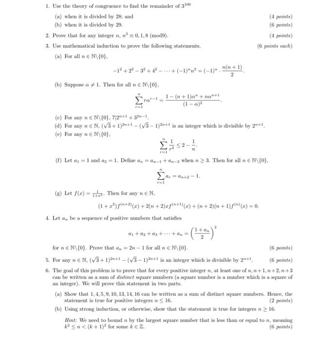 1 Use The Theory Of Congruence To Find The Remainder Of 3100 A When It Is Divided By 28 And B When It Is Divided B 1
