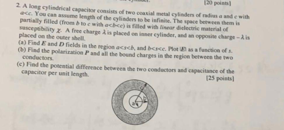 120 Points 2 A Long Cylindrical Capacitor Consists Of Two Coaxial Metal Cylinders Of Radius A And C With A C You Can 1