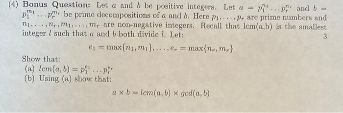 My 4 Bonus Question Let A And B Be Positive Integers Let A A Pp And B P P Be Prime Decompositions Of A And B H 1