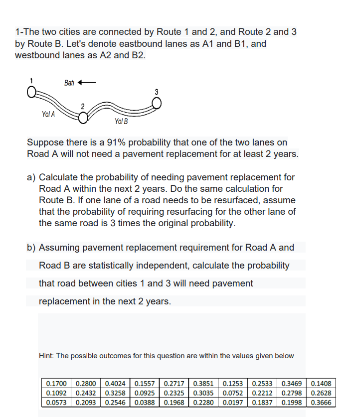 1 The Two Cities Are Connected By Route 1 And 2 And Route 2 And 3 By Route B Let S Denote Eastbound Lanes As A1 And B1 1
