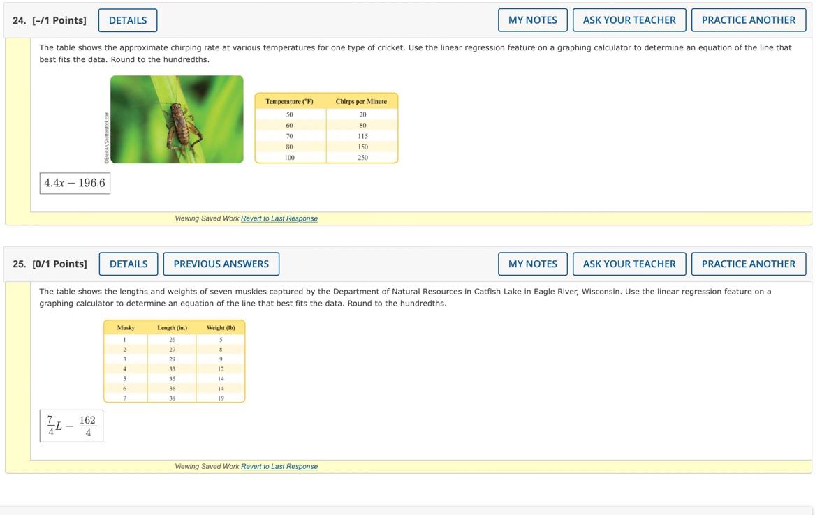 24 1 Points Details My Notes Ask Your Teacher The Table Shows The Approximate Chirping Rate At Various Temperatures 1