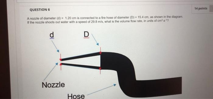14 Points Question 6 A Nozzle Of Diameter D 1 20 Cm Is Connected To A Fire Hose Of Diameter D 15 4 Cm As Shown 1