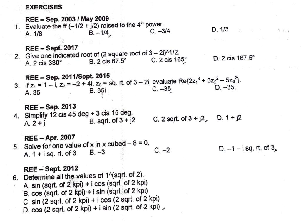 Exercises Ree Sep 2003 May 2009 1 Evaluate The Ff 1 2 J 2 Raised To The 4th Power A 1 8 B 1 4 C 3 4 Ree Sept 1