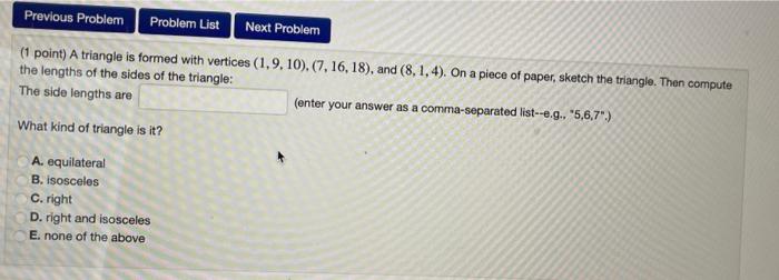 Previous Problem Problem List Next Problem 1 Point A Triangle Is Formed With Vertices 1 9 10 7 16 18 And 8 1