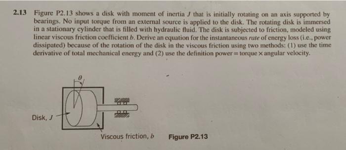 2 13 Figure P2 13 Shows A Disk With Moment Of Inertia That Is Initially Rotating On An Axis Supported By Bearings No In 1