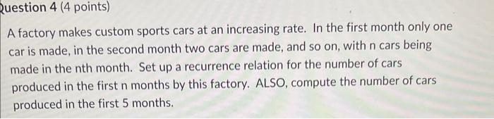 3 4 Points Use The Math Editor To Enter The Solution To The Given Recurrence Relation Paragraph V Lato Recom V An 2