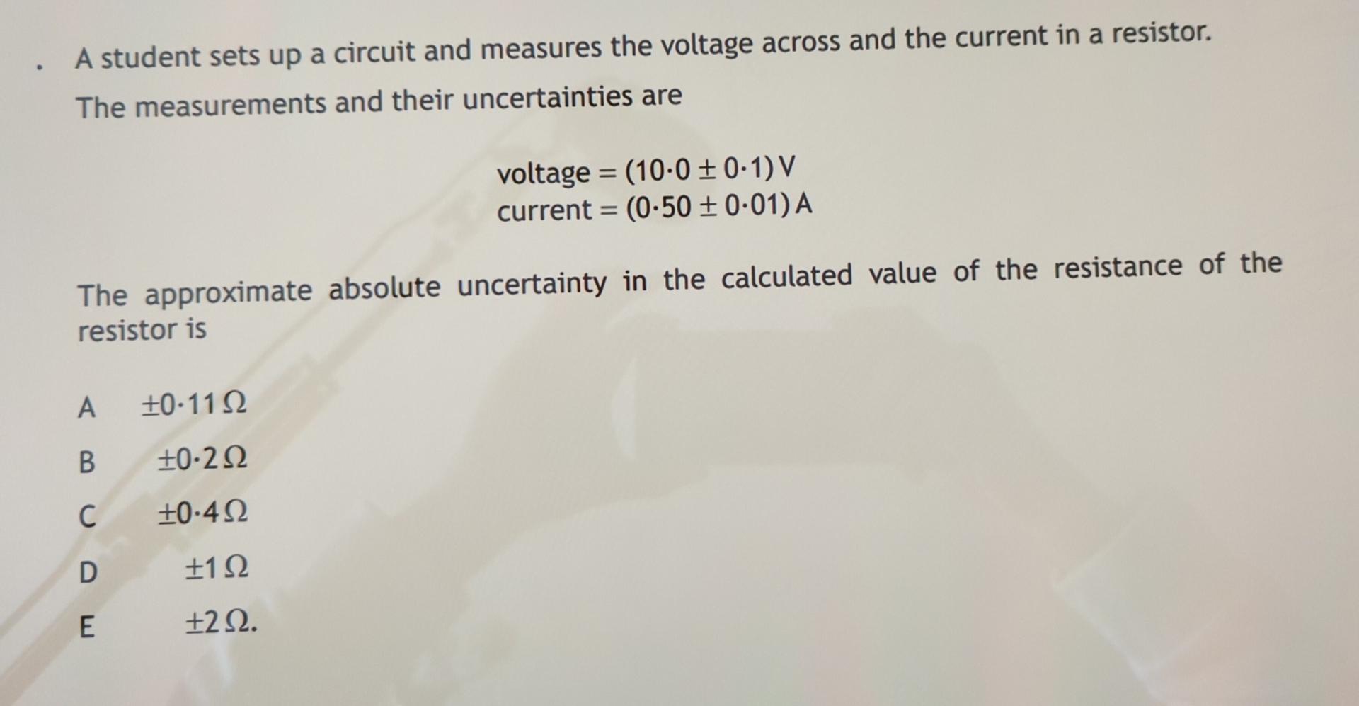 A Student Sets Up A Circuit And Measures The Voltage Across And The Current In A Resistor The Measurements And Their Un 1