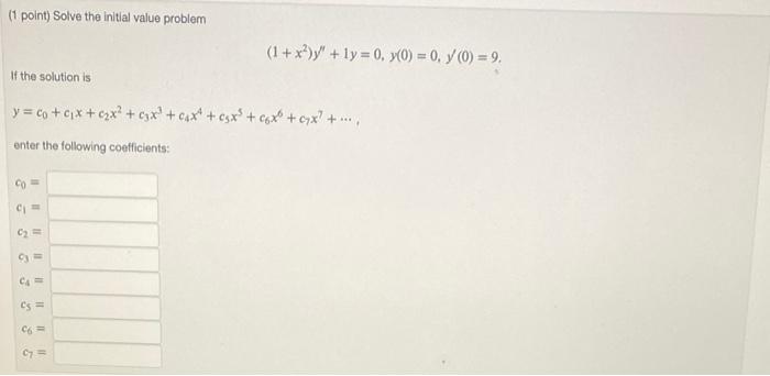 1 Point Solve The Initial Value Problem If The Solution Is Y Co C X X X X C X X G X Enter 1