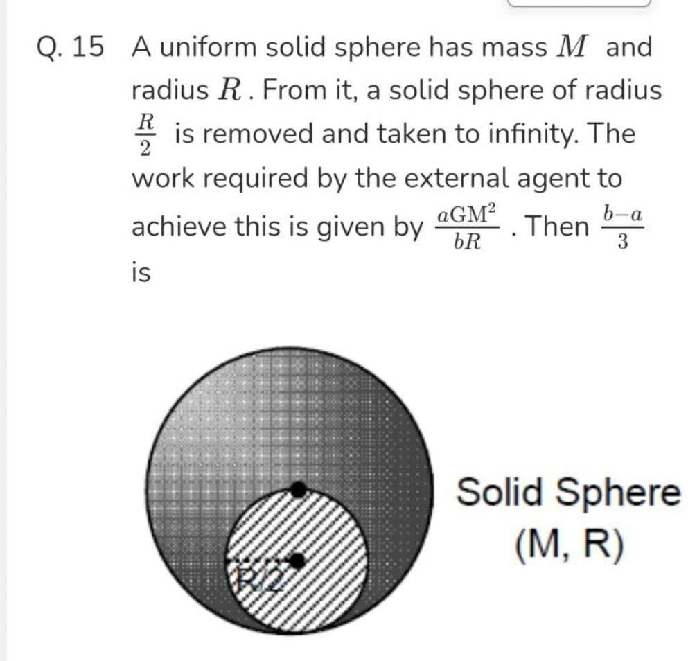 Q 15 A Uniform Solid Sphere Has Mass M And Radius R From It A Solid Sphere Of Radius R Is Removed And Taken To Infini 1